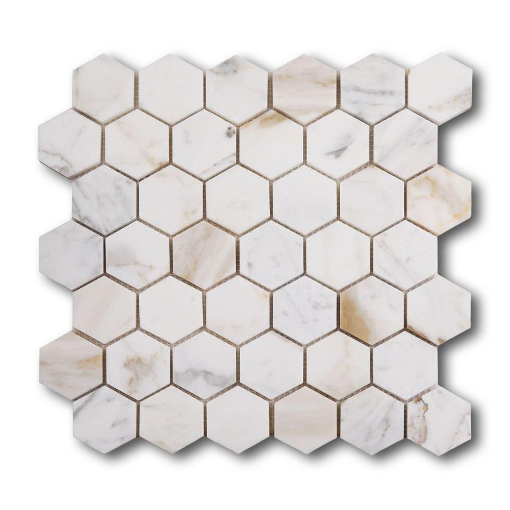 2" Beehive Calacatta Gold Polished Hexagon Marble Mosaic Tile 2" Beehive Calacatta Gold Polished Hexagon Marble Mosaic Tile - American Tile Depot
