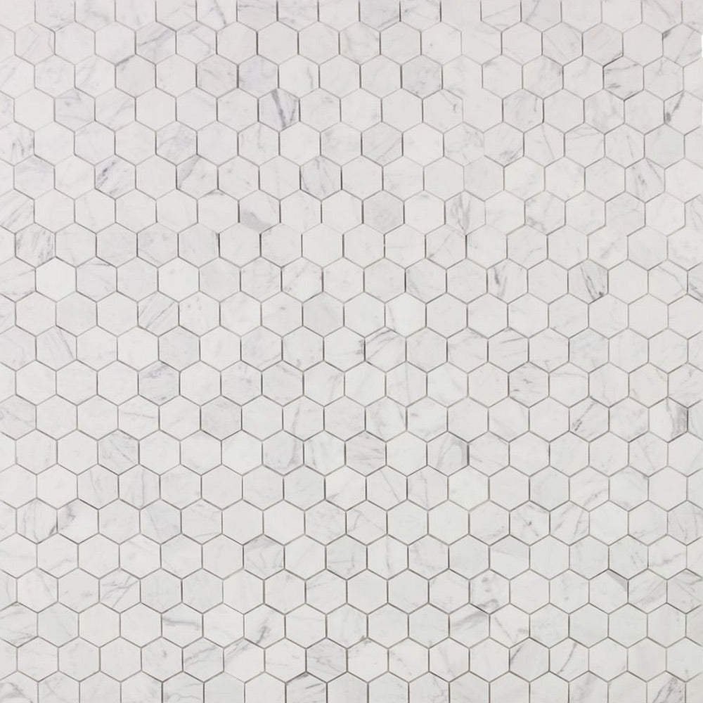 2" Beehive Calacatta White Honed Hexagon Marble Mosaic Tile