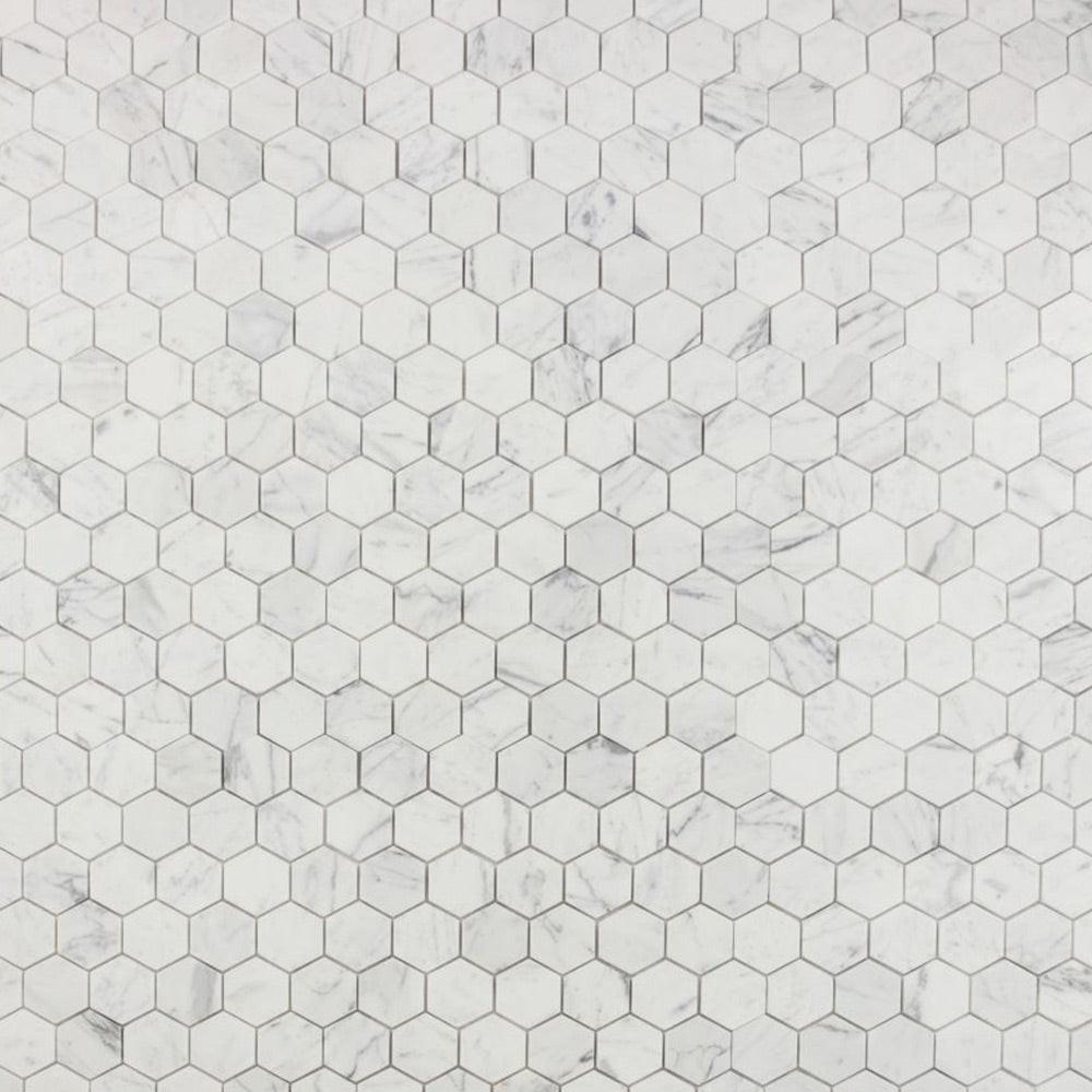 2" Beehive Calacatta White Polished Hexagon Marble Mosaic Tile 2" Beehive Calacatta White Polished Hexagon Marble Mosaic Tile - American Tile Depot