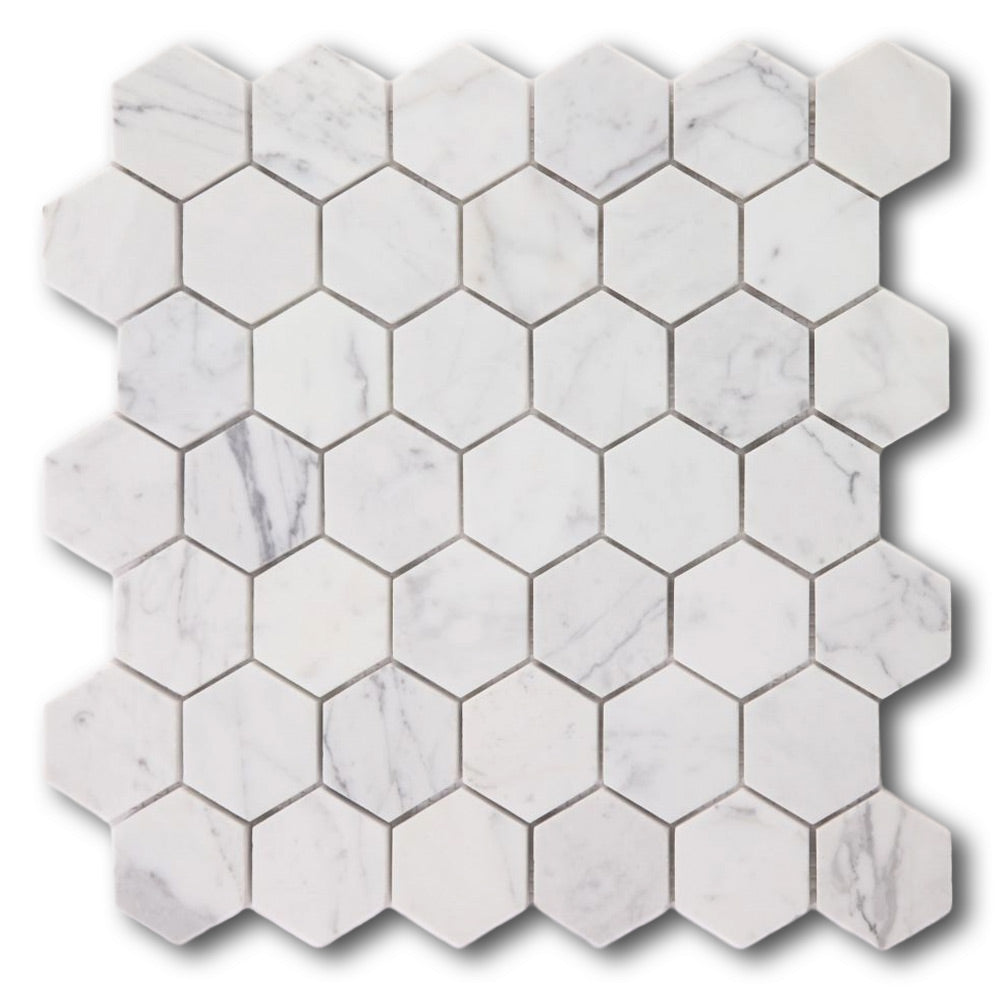 2" Beehive Calacatta White Polished Hexagon Marble Mosaic Tile