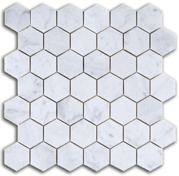 2" Beehive Carrara Honed Hexagon Marble Mosaic Tile - American Tile Depot