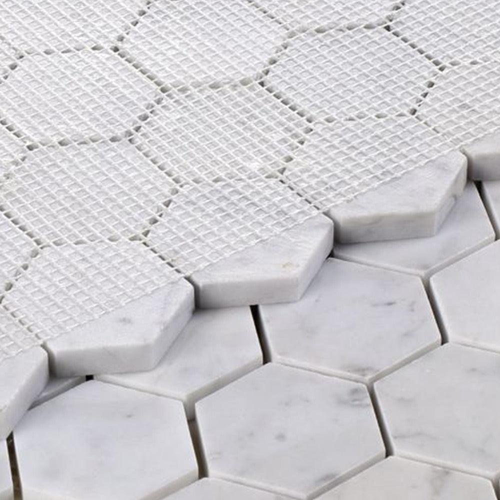 2" Beehive Carrara Polished Hexagon Marble Mosaic Tile 2" Beehive Carrara Polished Hexagon Marble Mosaic Tile - American Tile Depot