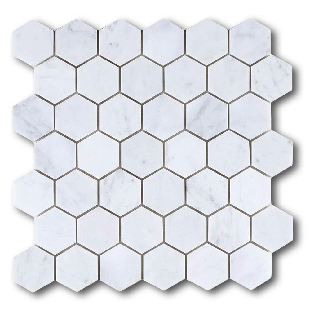 2" Beehive Carrara Polished Hexagon Marble Mosaic Tile 2" Beehive Carrara Polished Hexagon Marble Mosaic Tile - American Tile Depot