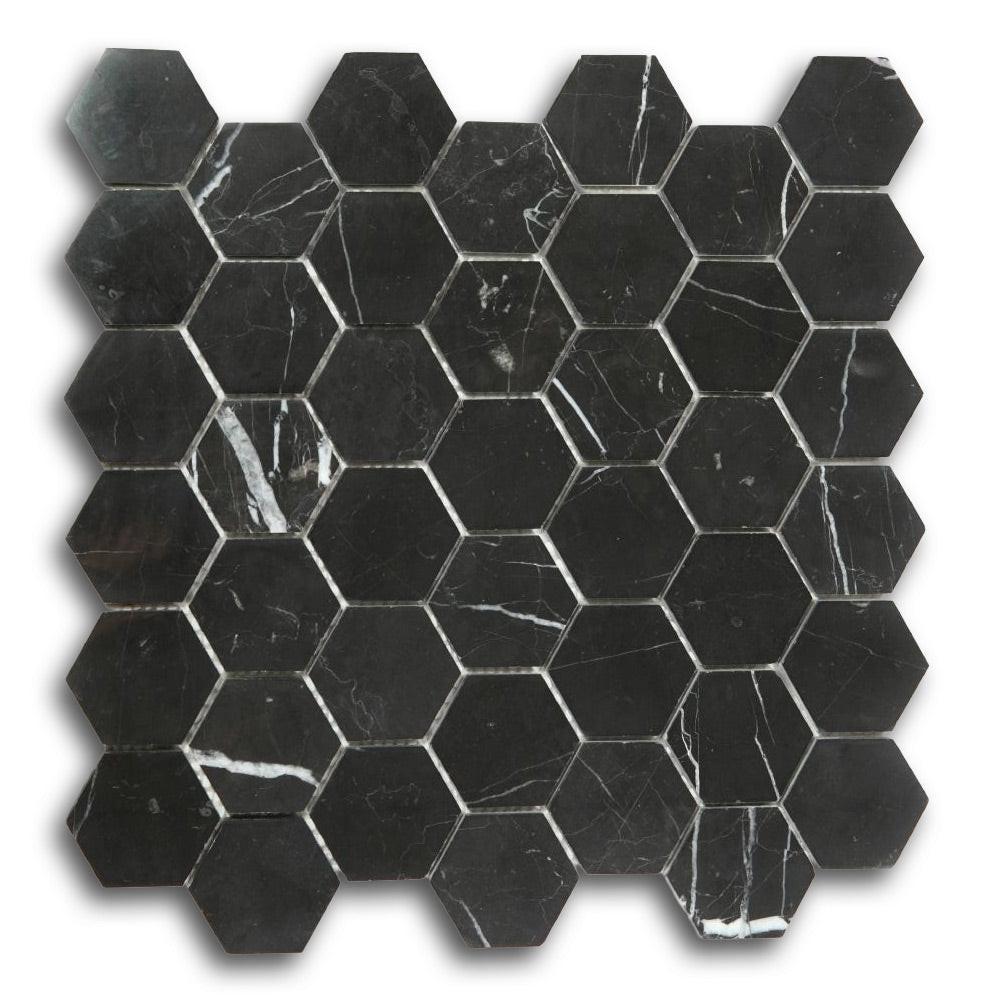 2" Beehive Marquina Polished Hexagon Marble Mosaic Tile 2" Beehive Marquina Polished Hexagon Marble Mosaic Tile - American Tile Depot