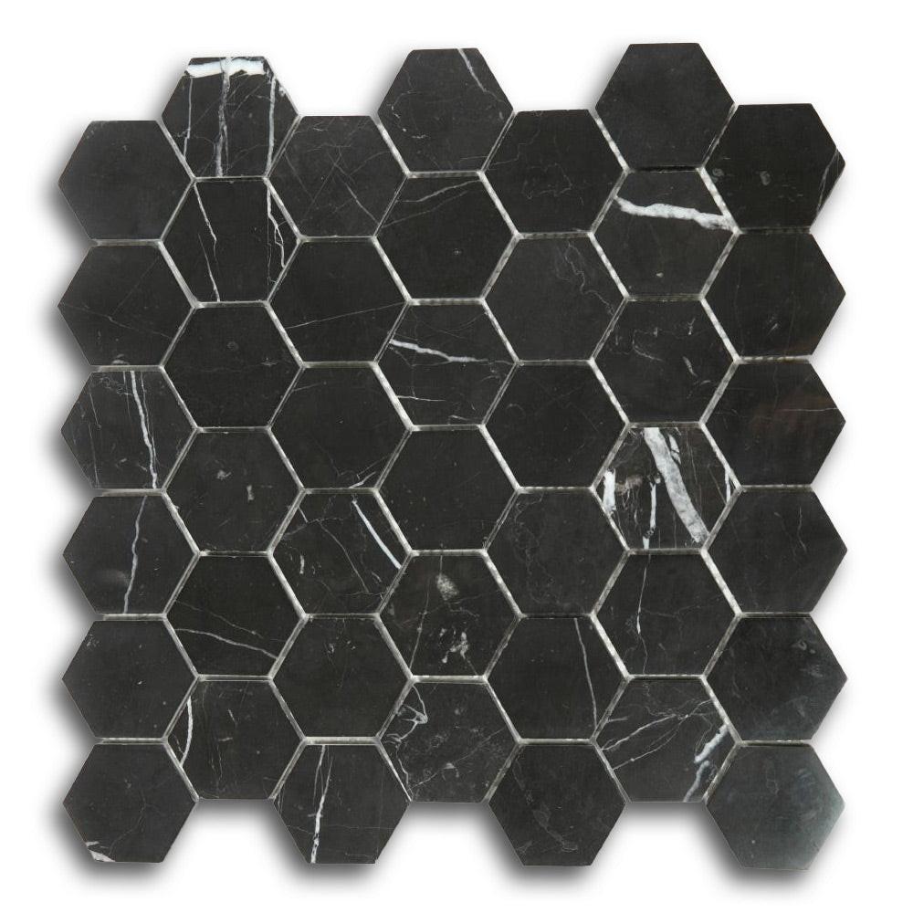 2" Beehive Marquina Polished Hexagon Marble Mosaic Tile 2" Beehive Marquina Polished Hexagon Marble Mosaic Tile - American Tile Depot