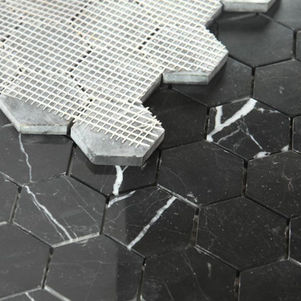 2" Beehive Marquina Polished Hexagon Marble Mosaic Tile 2" Beehive Marquina Polished Hexagon Marble Mosaic Tile - American Tile Depot