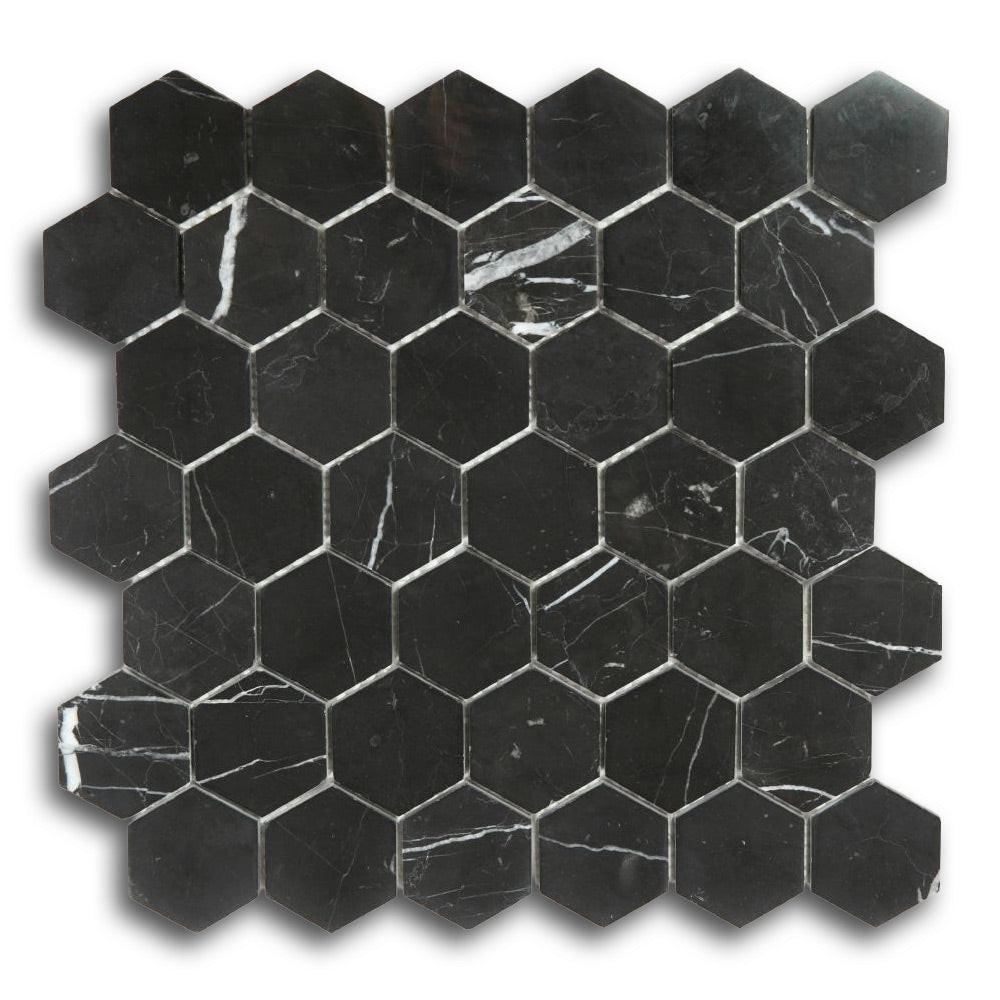 2" Beehive Marquina Polished Hexagon Marble Mosaic Tile 2" Beehive Marquina Polished Hexagon Marble Mosaic Tile - American Tile Depot