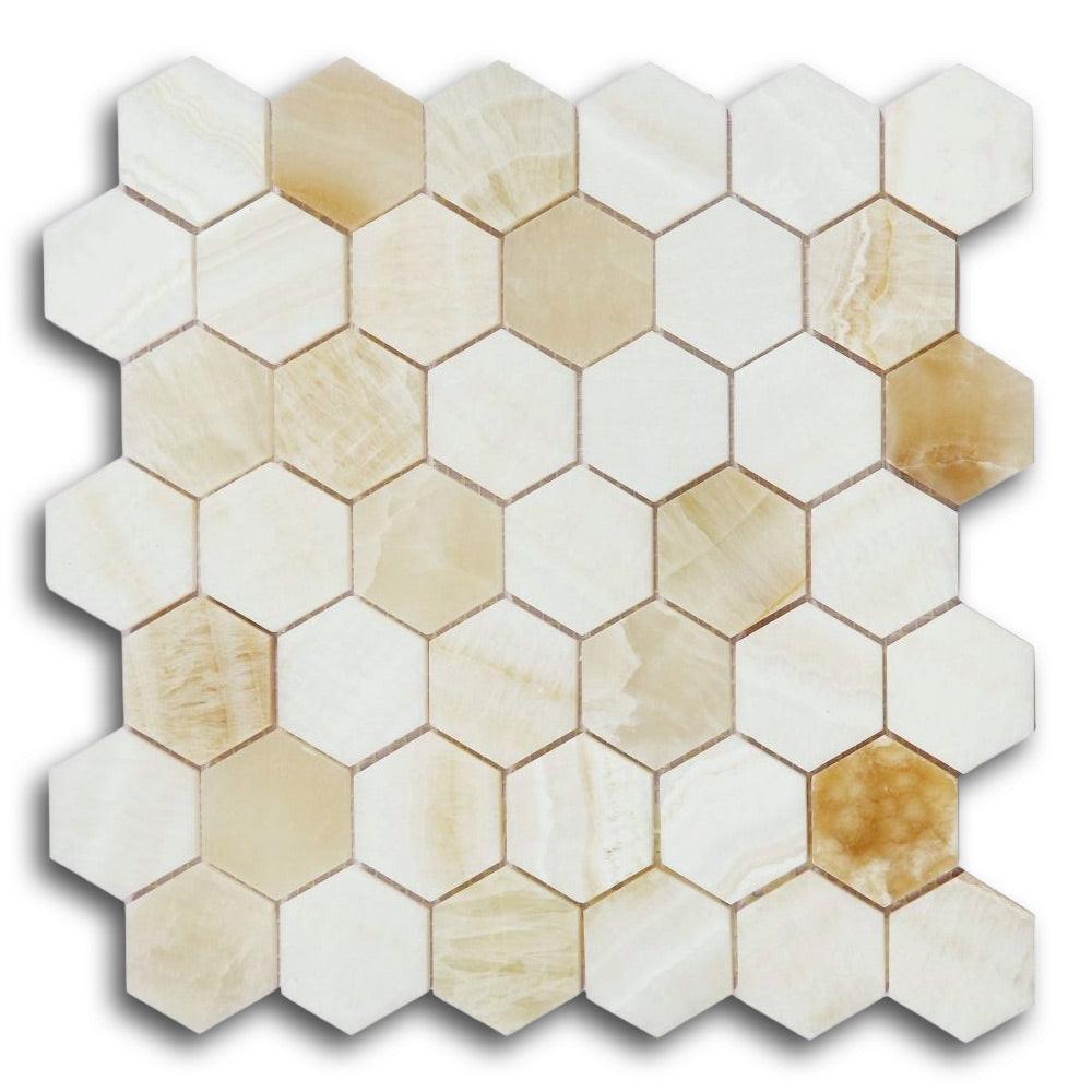2" Beehive Onyx Ivory Honed Hexagon Marble Mosaic Tile 2" Beehive Onyx Ivory Honed Hexagon Marble Mosaic Tile - American Tile Depot