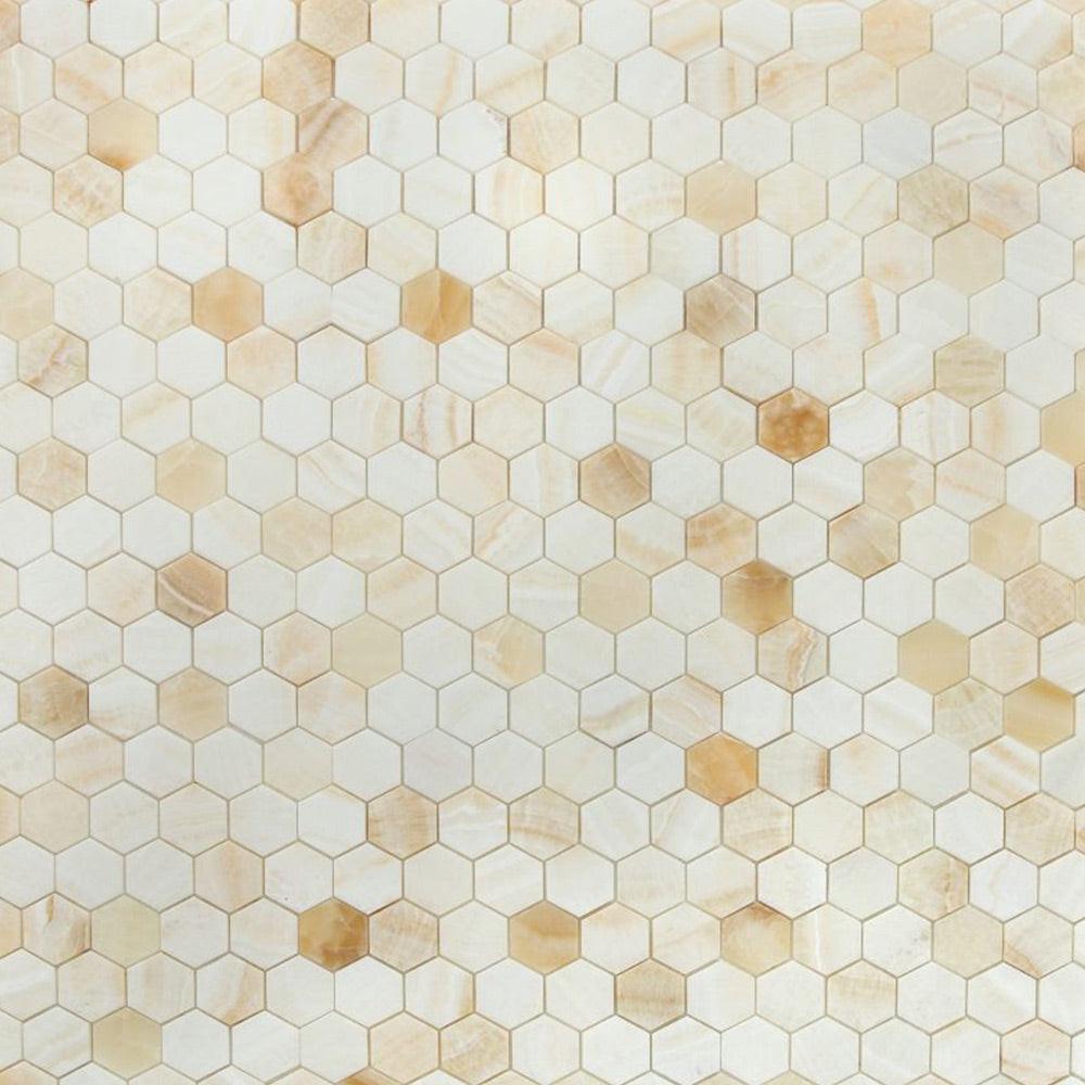 2" Beehive Onyx Ivory Honed Hexagon Marble Mosaic Tile 2" Beehive Onyx Ivory Honed Hexagon Marble Mosaic Tile - American Tile Depot