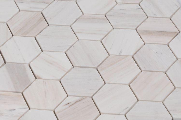 2" Beehive Wooden White Honed Hexagon Marble Mosaic Tile 2" Beehive Wooden White Honed Hexagon Marble Mosaic Tile - American Tile Depot