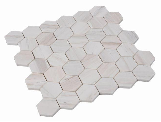 2" Beehive Wooden White Honed Hexagon Marble Mosaic Tile 2" Beehive Wooden White Honed Hexagon Marble Mosaic Tile - American Tile Depot