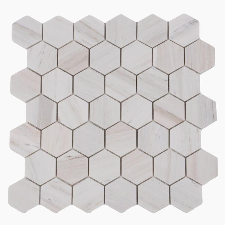 2" Beehive Wooden White Honed Hexagon Marble Mosaic Tile 2" Beehive Wooden White Honed Hexagon Marble Mosaic Tile - American Tile Depot
