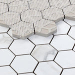 2" Borneo Calacatta Dorado Stone Honed Hexagon Marble Laminated Porcelain Mosaic Tile 2" Borneo Calacatta Dorado Stone Honed Hexagon Marble Laminated Porcelain Mosaic Tile - American Tile Depot