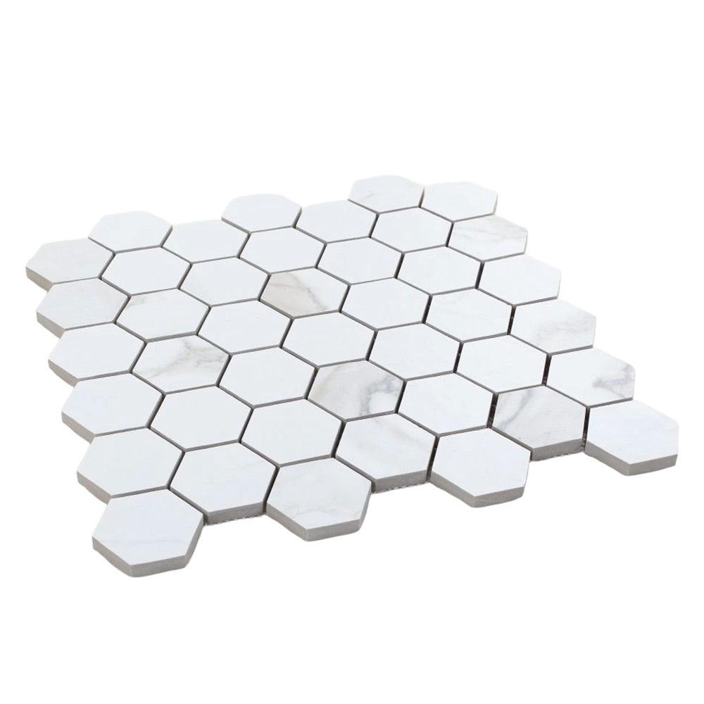 2" Borneo Calacatta Dorado Stone Honed Hexagon Marble Laminated Porcelain Mosaic Tile 2" Borneo Calacatta Dorado Stone Honed Hexagon Marble Laminated Porcelain Mosaic Tile - American Tile Depot