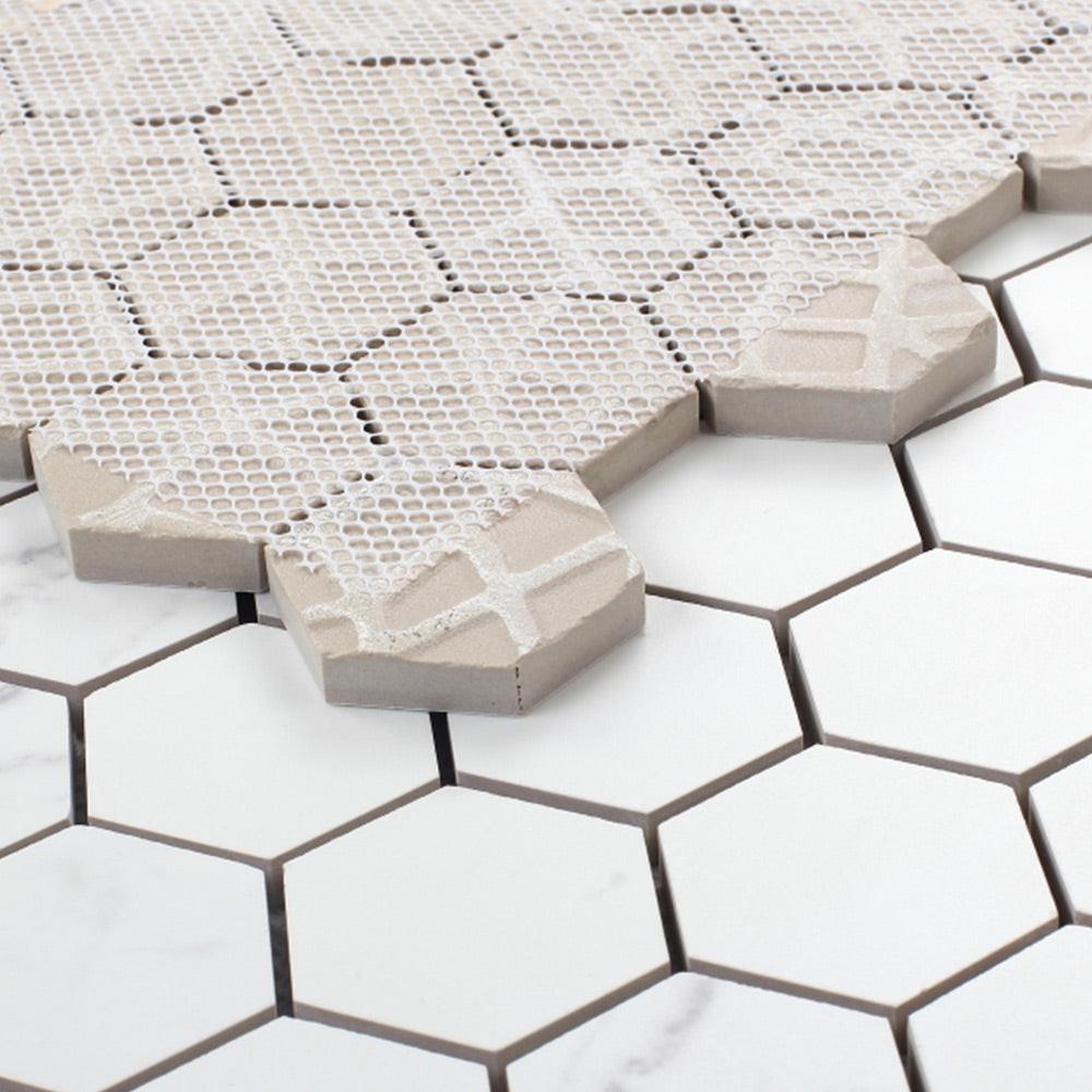 2" Borneo Carrara Pre Matte Hexagon Marble Laminated Porcelain Mosaic Tile 2" Borneo Carrara Pre Matte Hexagon Marble Laminated Porcelain Mosaic Tile - American Tile Depot