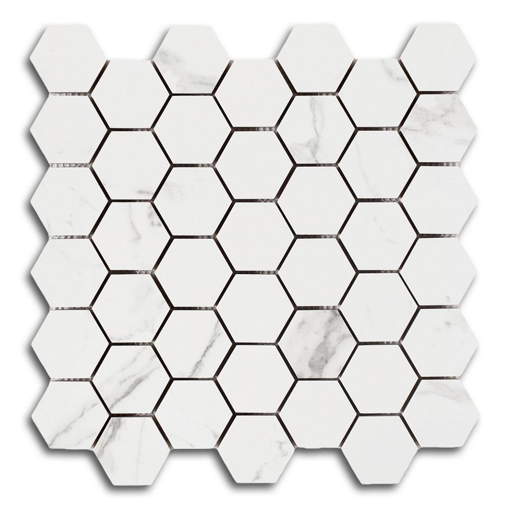 2" Borneo Carrara Pre Matte Hexagon Marble Laminated Porcelain Mosaic Tile 2" Borneo Carrara Pre Matte Hexagon Marble Laminated Porcelain Mosaic Tile - American Tile Depot