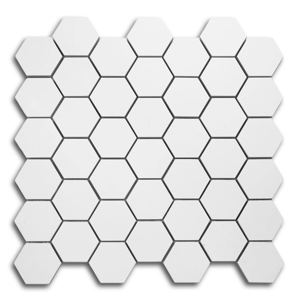 2" Borneo Roy White Matte Hexagon Marble Laminated Porcelain Mosaic Tile