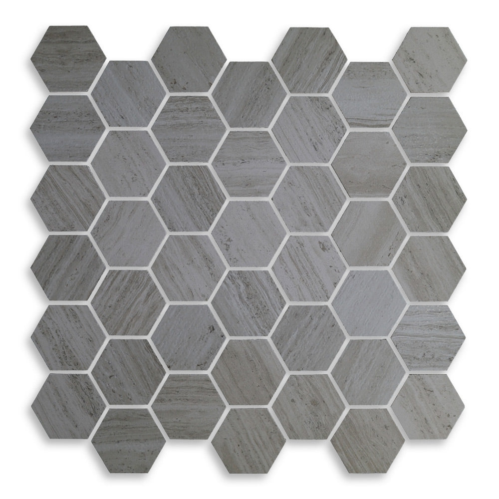 2" Brook Grey Hexagon Porcelain Mosaic Tile