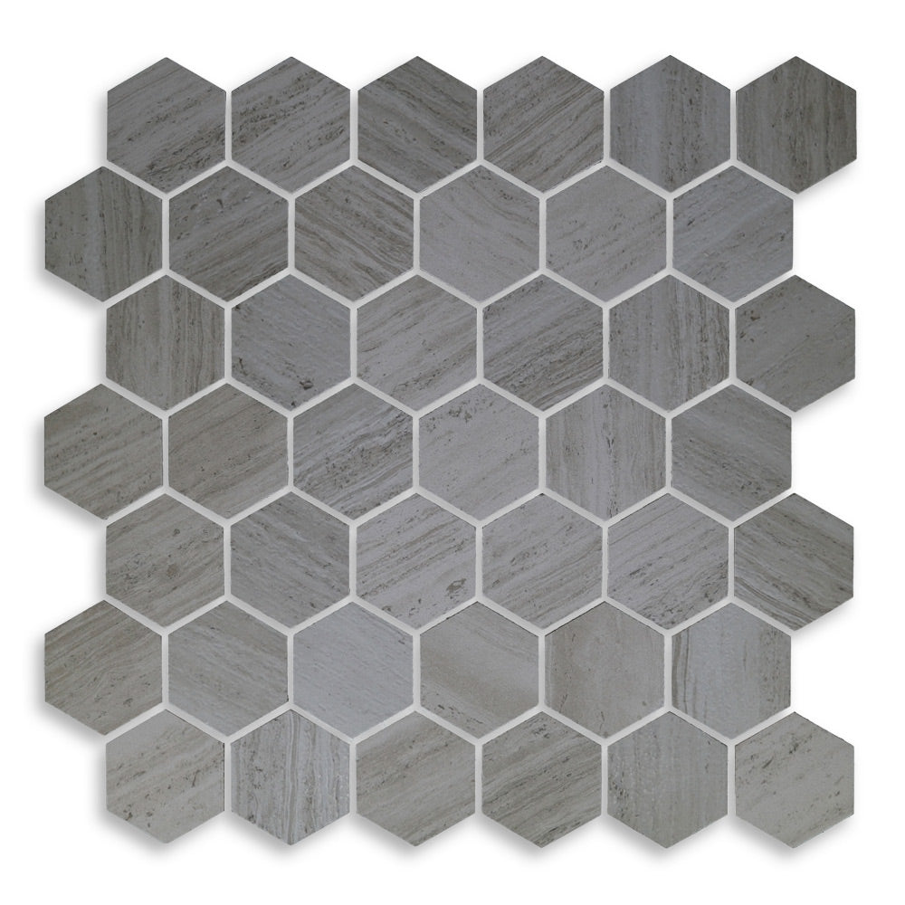 2" Brook Grey Hexagon Porcelain Mosaic Tile