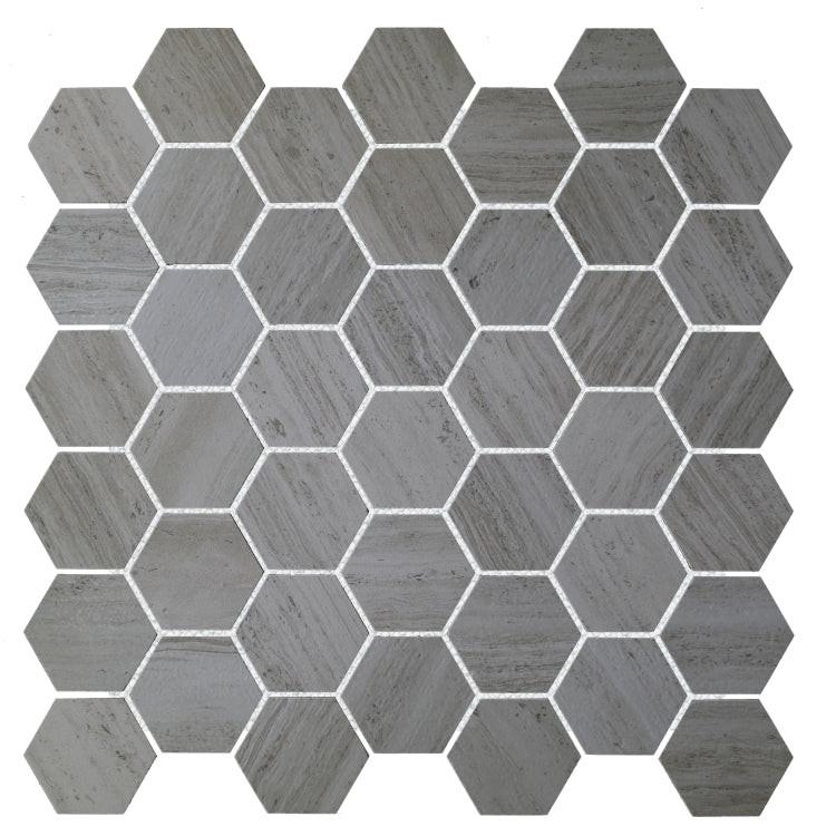 2" Brook Grey Hexagon Porcelain Mosaic Tile 2" Brook Grey Hexagon Porcelain Mosaic Tile - American Tile Depot