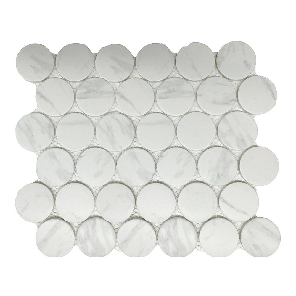 2" Cerelia Carrara Matte Penny Porcelain Mosaic Tile 2" Cerelia Carrara Matte Penny Porcelain Mosaic Tile - American Tile Depot