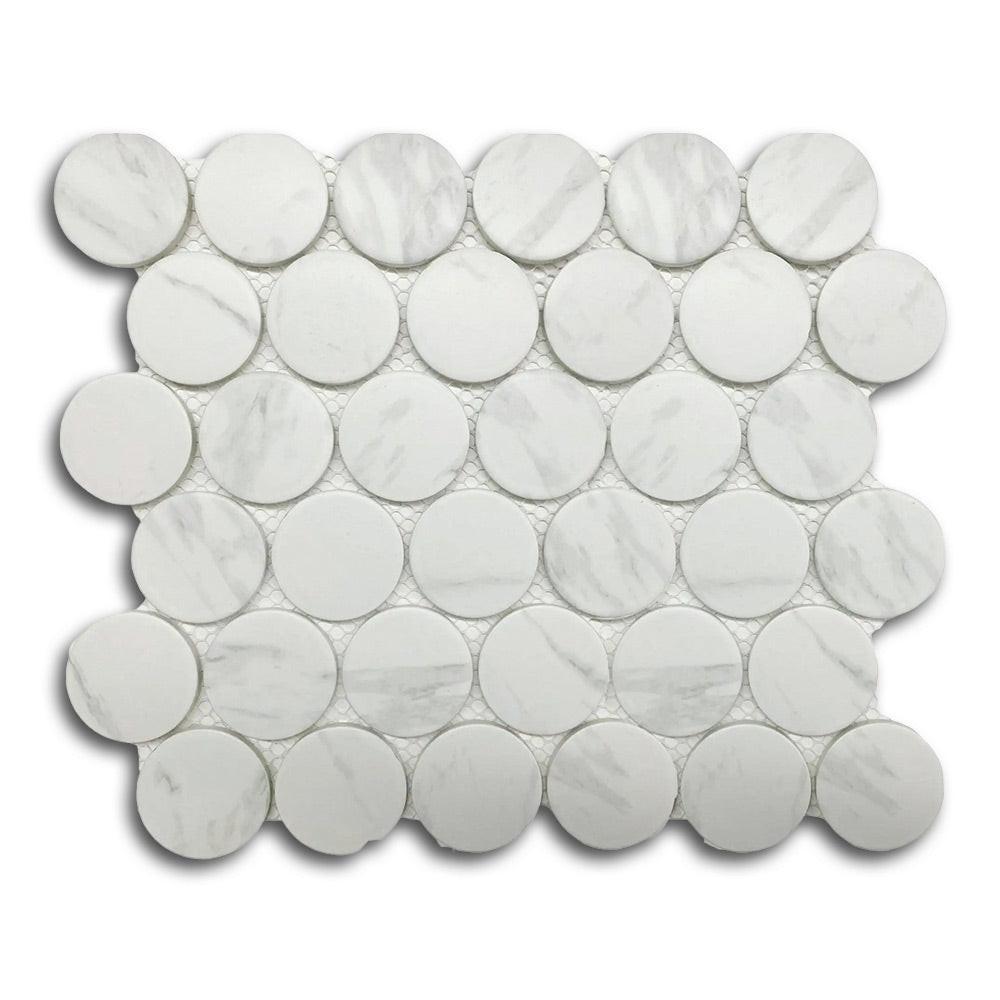 2" Cerelia Carrara Matte Penny Porcelain Mosaic Tile 2" Cerelia Carrara Matte Penny Porcelain Mosaic Tile - American Tile Depot