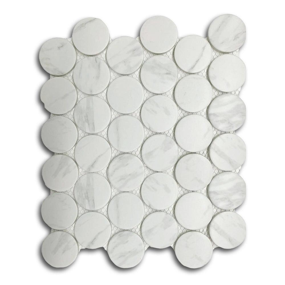 2" Cerelia Carrara Matte Penny Porcelain Mosaic Tile 2" Cerelia Carrara Matte Penny Porcelain Mosaic Tile - American Tile Depot