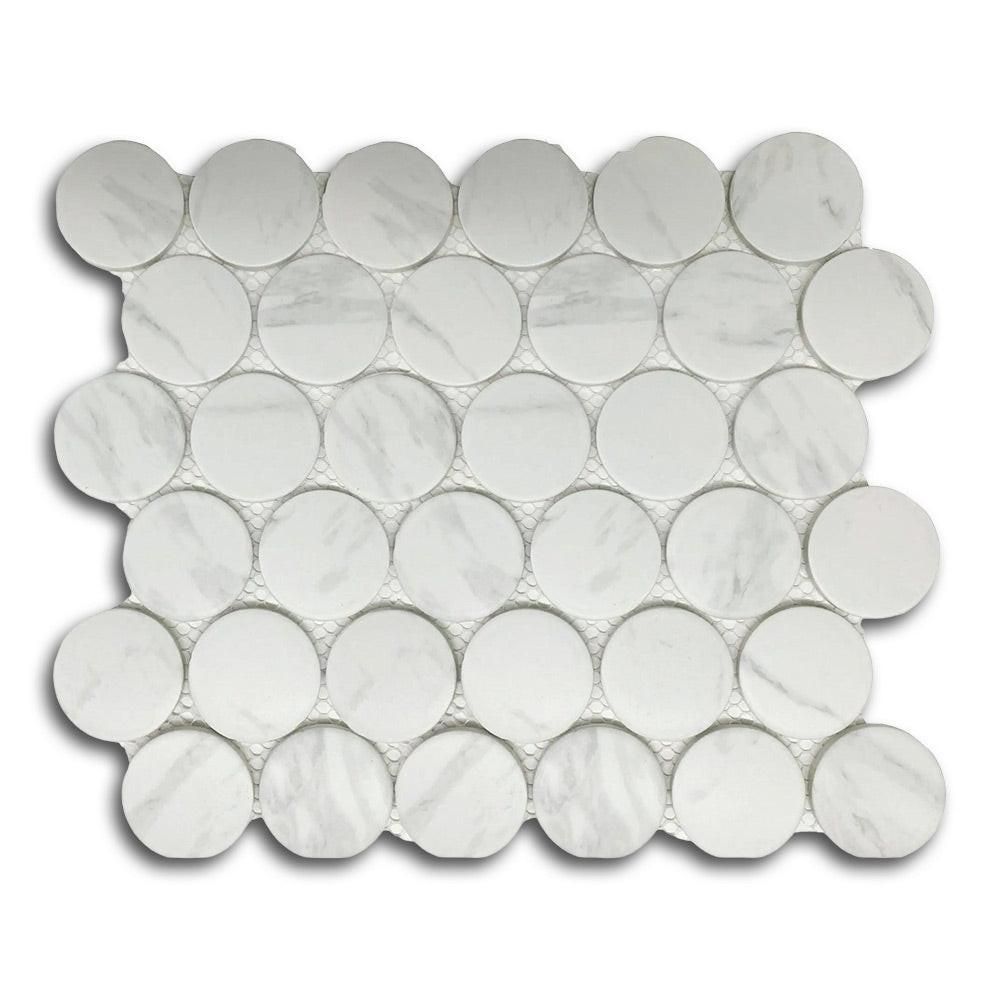 2" Cerelia Carrara Matte Penny Porcelain Mosaic Tile 2" Cerelia Carrara Matte Penny Porcelain Mosaic Tile - American Tile Depot