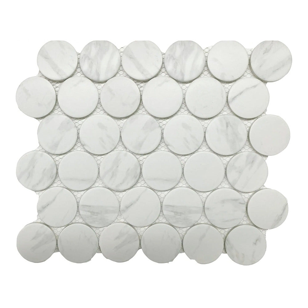 2" Cerelia Carrara Matte Penny Porcelain Mosaic Tile