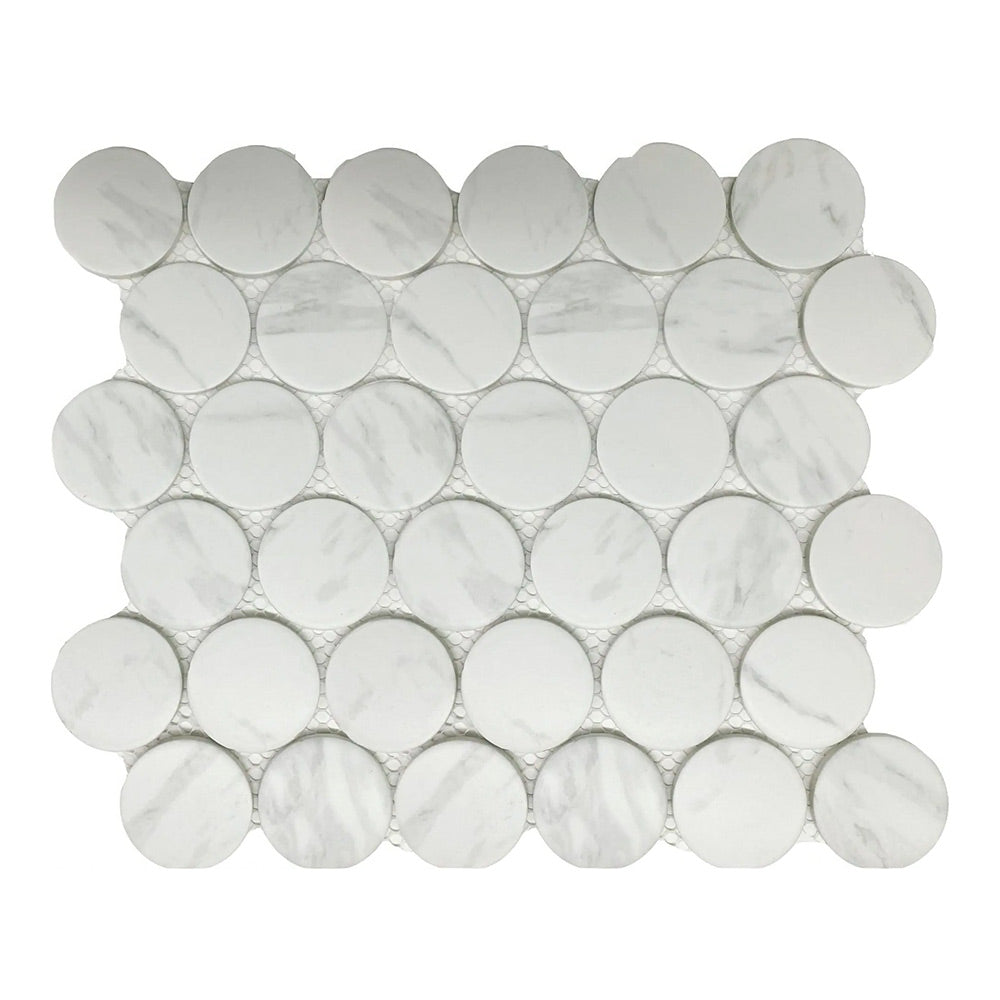 2" Cerelia Carrara Matte Penny Porcelain Mosaic Tile