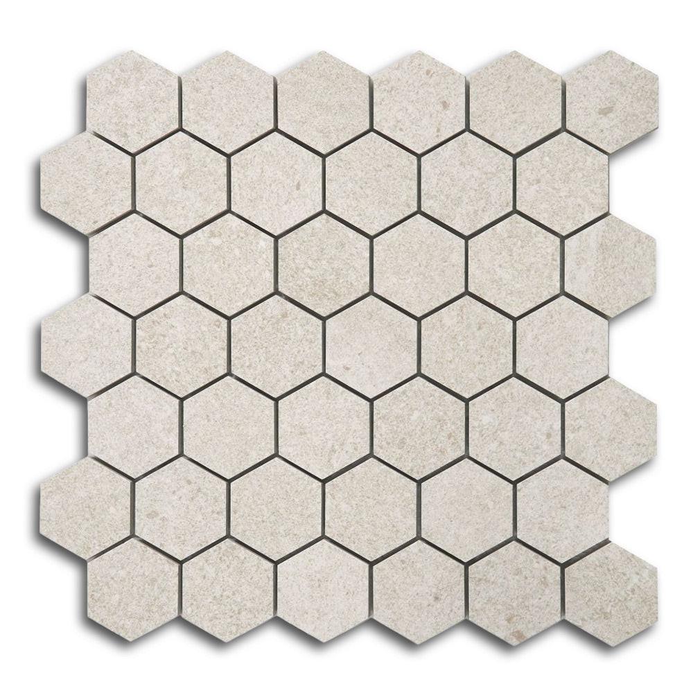 2" Forte Beige Hexagon Matte Marble Laminated Porcelain Mosaic Tile 2" Forte Beige Hexagon Matte Marble Laminated Porcelain Mosaic Tile - American Tile Depot