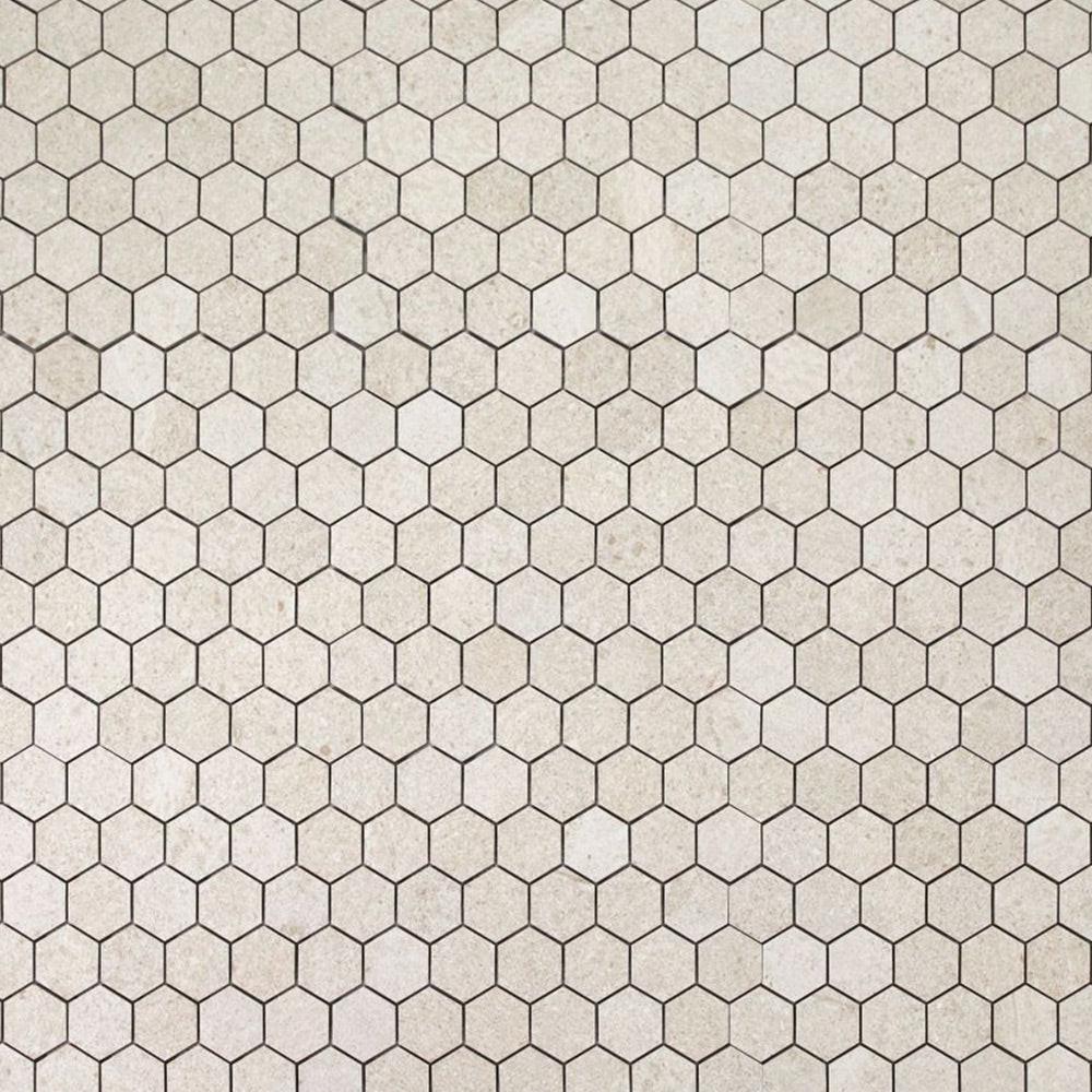 2" Forte Beige Hexagon Matte Marble Laminated Porcelain Mosaic Tile 2" Forte Beige Hexagon Matte Marble Laminated Porcelain Mosaic Tile - American Tile Depot
