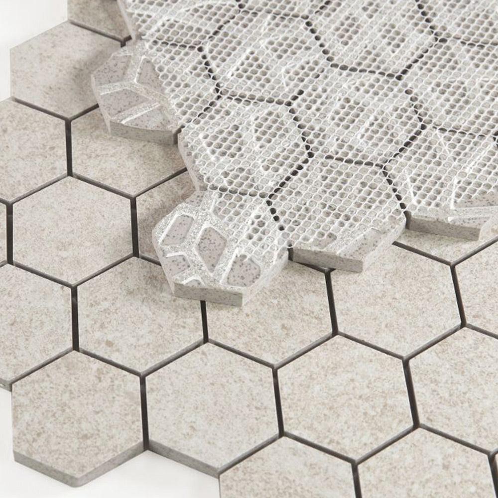 2" Forte Beige Hexagon Matte Marble Laminated Porcelain Mosaic Tile 2" Forte Beige Hexagon Matte Marble Laminated Porcelain Mosaic Tile - American Tile Depot