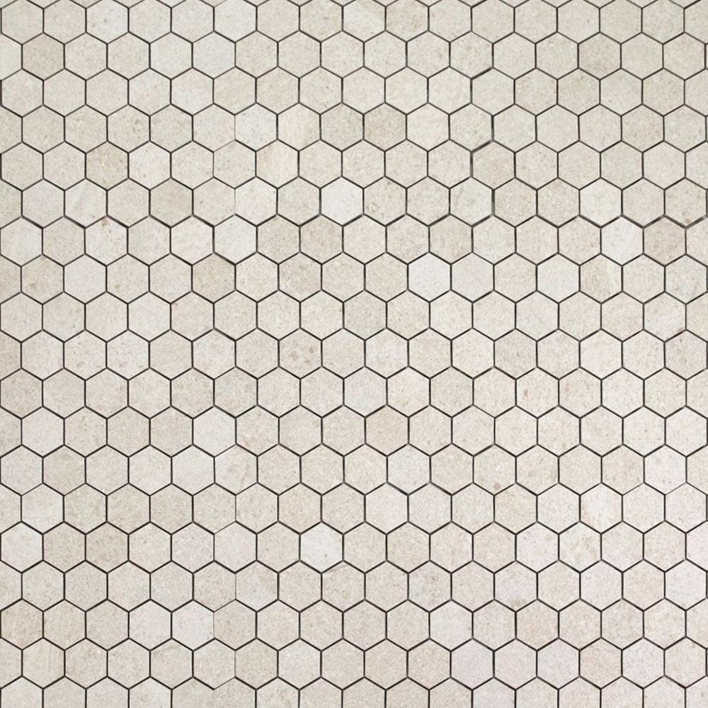2" Forte Beige Hexagon Matte Marble Laminated Porcelain Mosaic Tile 2" Forte Beige Hexagon Matte Marble Laminated Porcelain Mosaic Tile - American Tile Depot