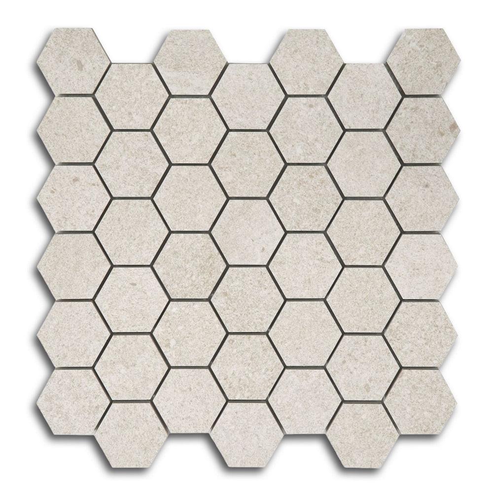 2" Forte Beige Hexagon Matte Marble Laminated Porcelain Mosaic Tile 2" Forte Beige Hexagon Matte Marble Laminated Porcelain Mosaic Tile - American Tile Depot