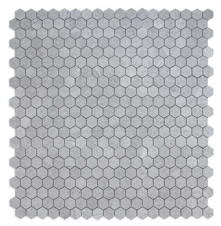 2" Forte Grey Hexagon Matte Marble Laminated Porcelain Mosaic Tile 2" Forte Grey Hexagon Matte Marble Laminated Porcelain Mosaic Tile - American Tile Depot