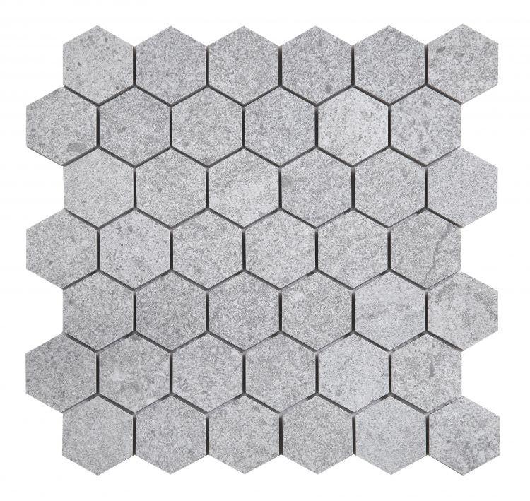 2" Forte Grey Hexagon Matte Marble Laminated Porcelain Mosaic Tile 2" Forte Grey Hexagon Matte Marble Laminated Porcelain Mosaic Tile - American Tile Depot