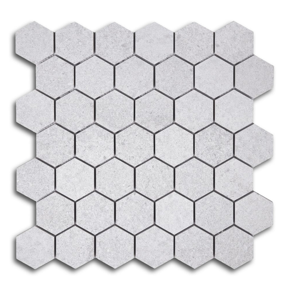 2" Forte Silver Hexagon Marble Laminated Porcelain Mosaic Tile