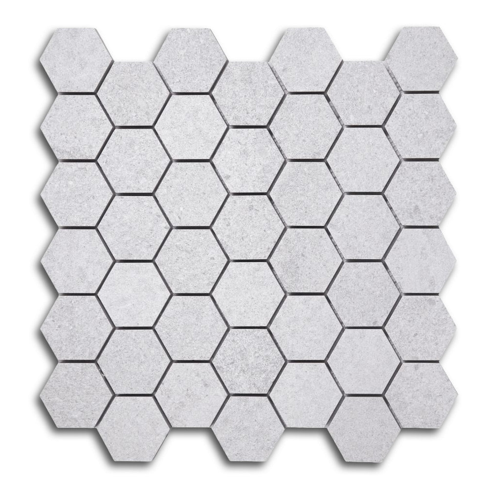 2" Forte Silver Hexagon Marble Laminated Porcelain Mosaic Tile