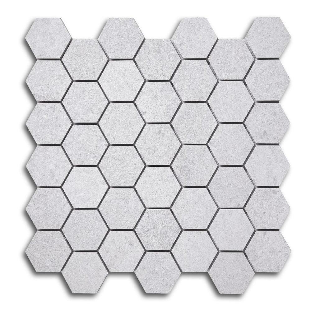 2" Forte Silver Hexagon Matte Marble Laminated Porcelain Mosaic Tile 2" Forte Silver Hexagon Matte Marble Laminated Porcelain Mosaic Tile - American Tile Depot