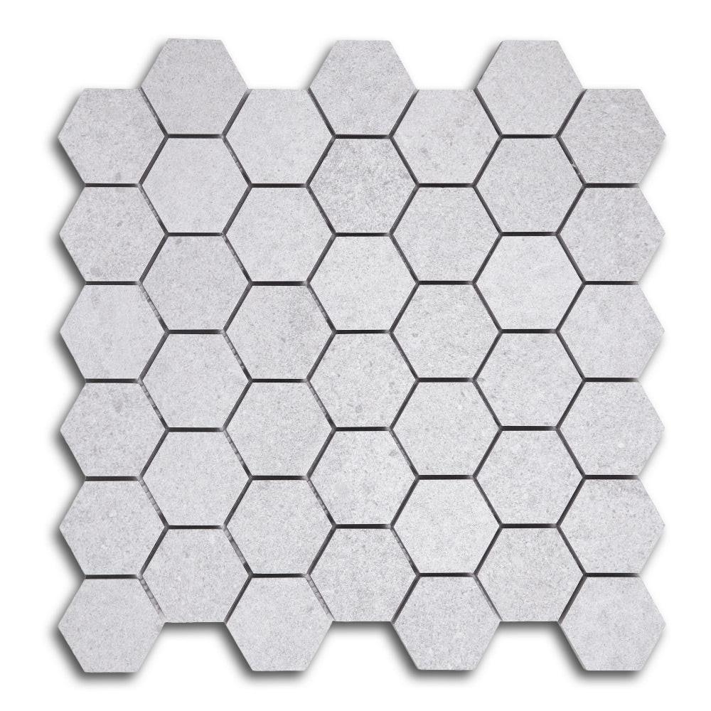 2" Forte Silver Hexagon Matte Marble Laminated Porcelain Mosaic Tile 2" Forte Silver Hexagon Matte Marble Laminated Porcelain Mosaic Tile - American Tile Depot