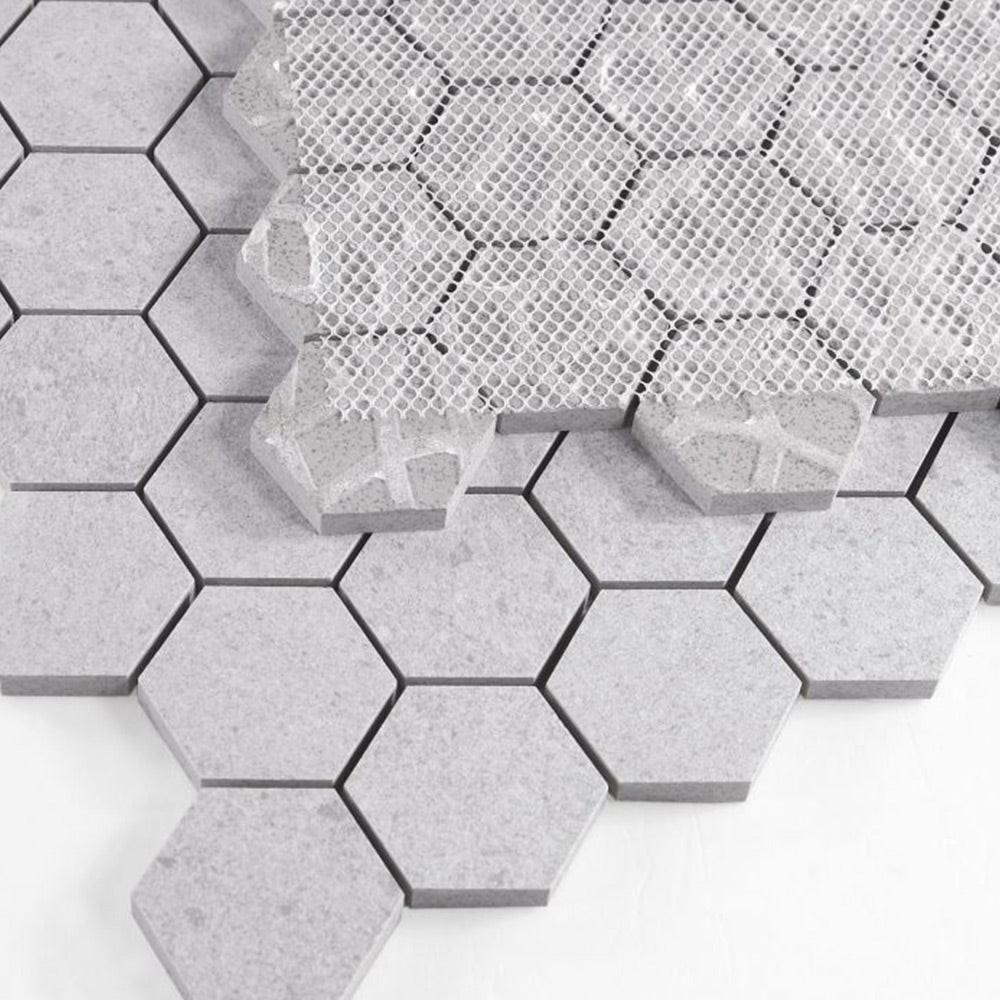 2" Forte Silver Hexagon Matte Marble Laminated Porcelain Mosaic Tile 2" Forte Silver Hexagon Matte Marble Laminated Porcelain Mosaic Tile - American Tile Depot