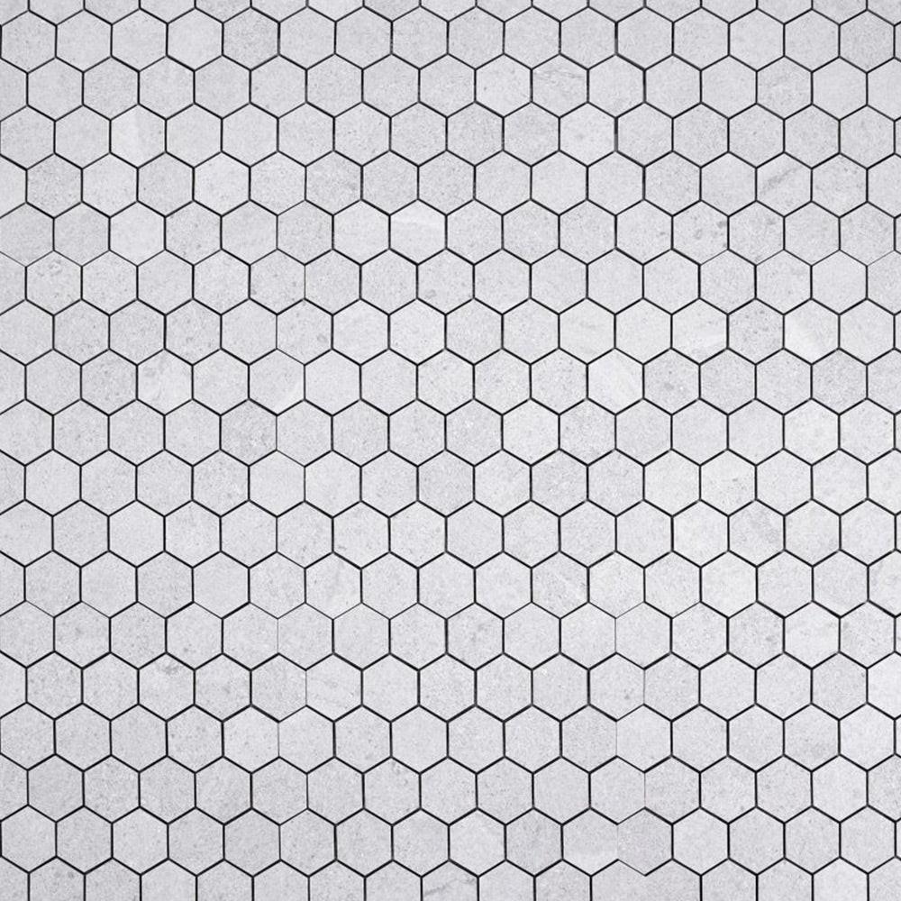 2" Forte Silver Hexagon Matte Marble Laminated Porcelain Mosaic Tile 2" Forte Silver Hexagon Matte Marble Laminated Porcelain Mosaic Tile - American Tile Depot