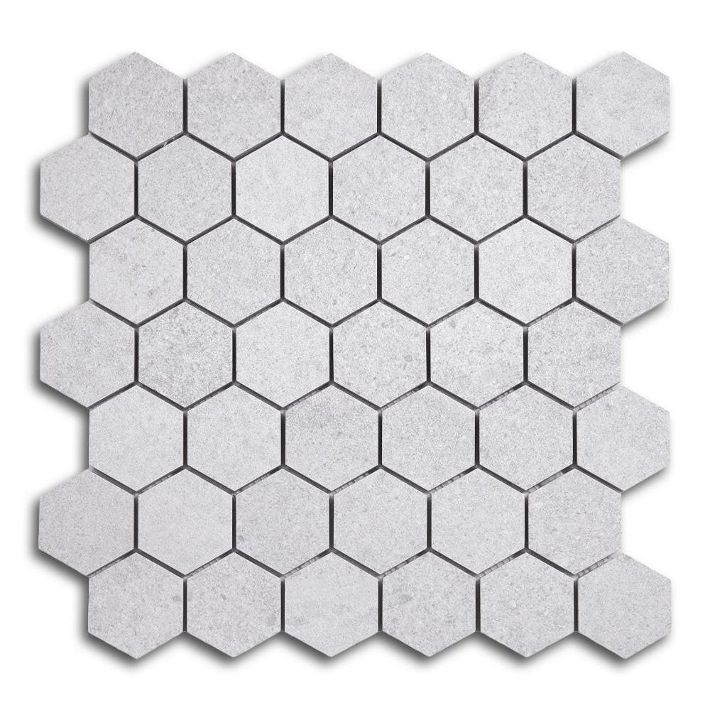 2" Forte Silver Hexagon Matte Marble Laminated Porcelain Mosaic Tile 2" Forte Silver Hexagon Matte Marble Laminated Porcelain Mosaic Tile - American Tile Depot