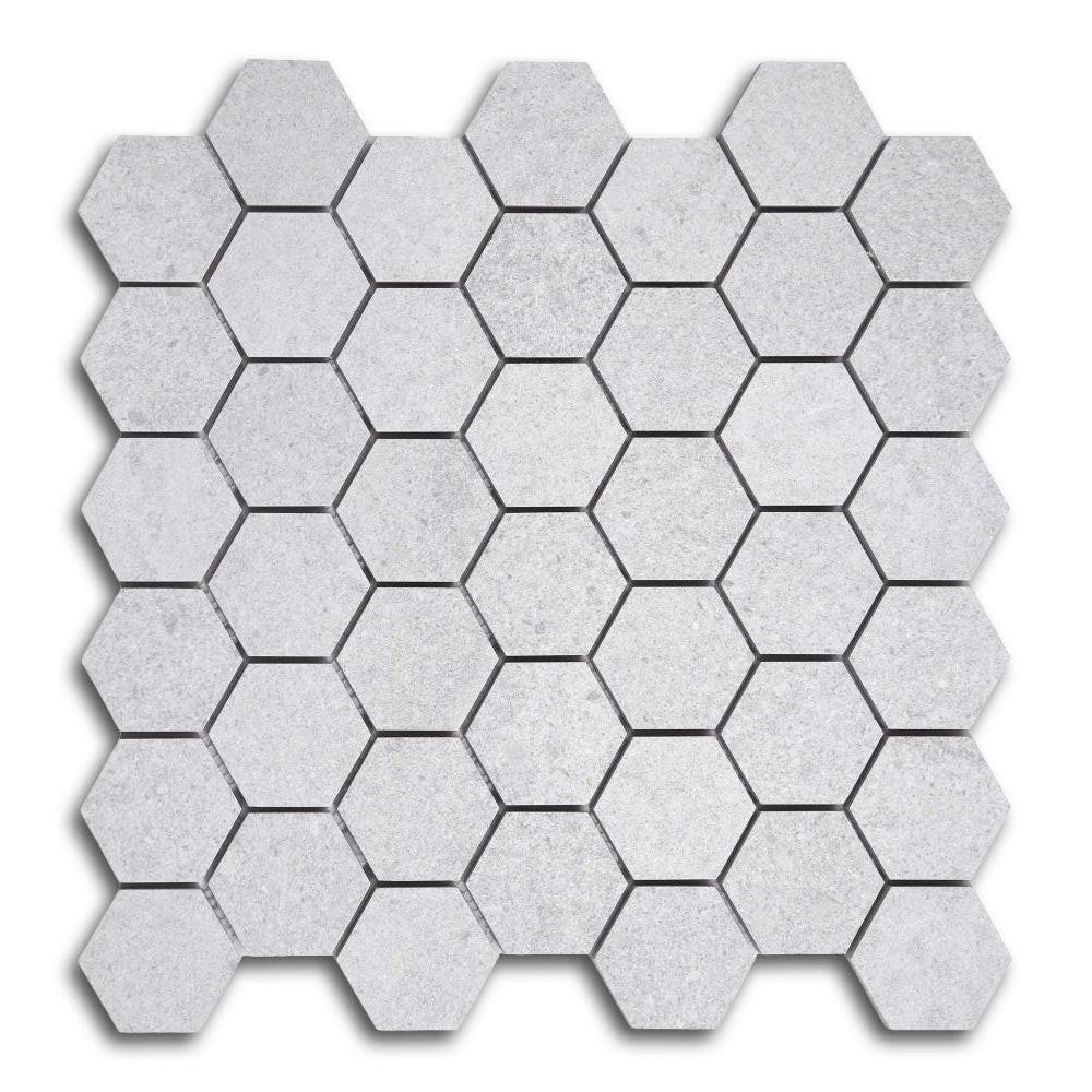 2" Forte Silver Hexagon Matte Marble Laminated Porcelain Mosaic Tile 2" Forte Silver Hexagon Matte Marble Laminated Porcelain Mosaic Tile - American Tile Depot