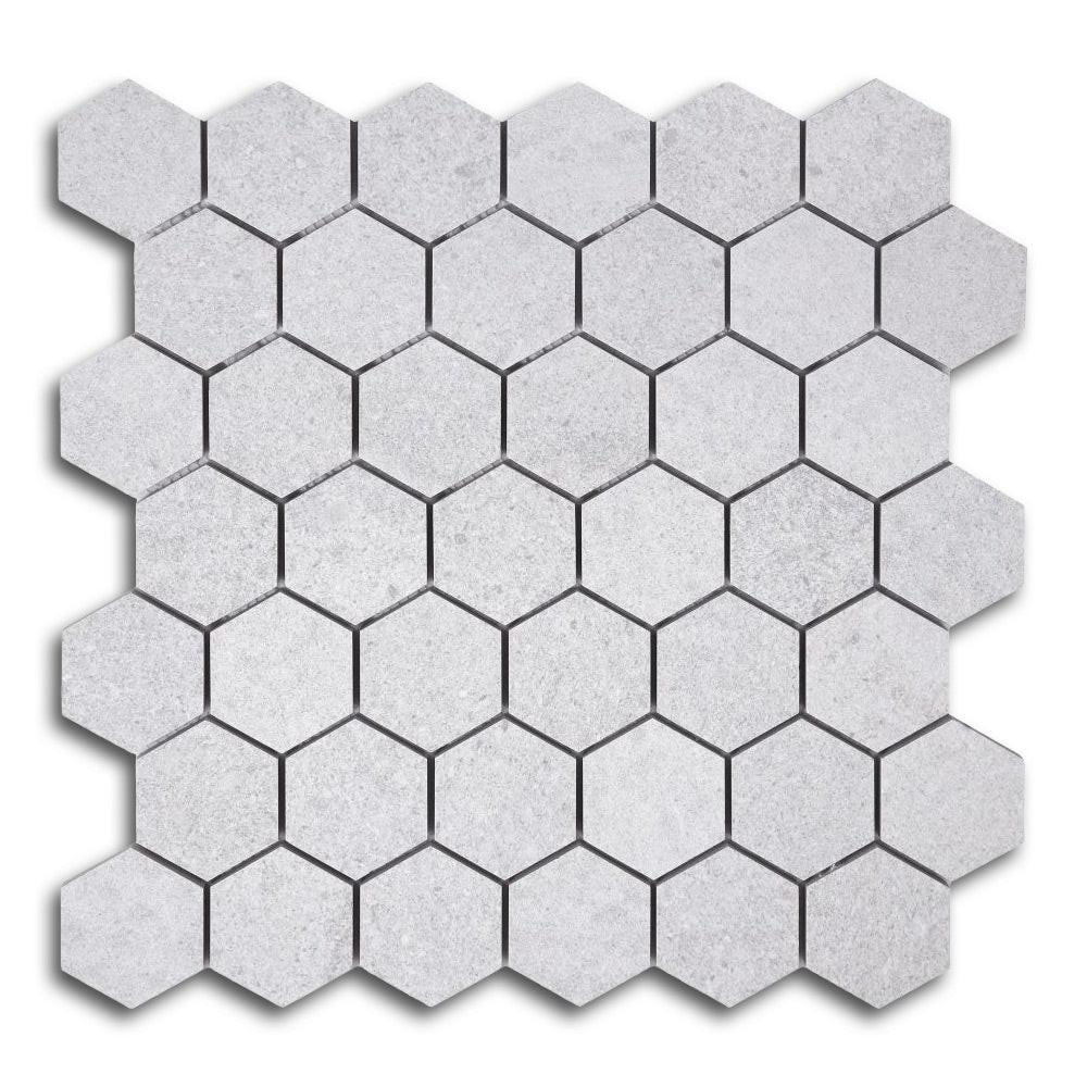 2" Forte Silver Hexagon Matte Marble Laminated Porcelain Mosaic Tile 2" Forte Silver Hexagon Matte Marble Laminated Porcelain Mosaic Tile - American Tile Depot