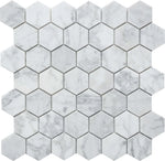 2" Mineralis Carrara Marble Polished Hexagon Stone & Glass Mosaic Tile 2" Mineralis Carrara Marble Polished Hexagon Stone & Glass Mosaic Tile - American Tile Depot