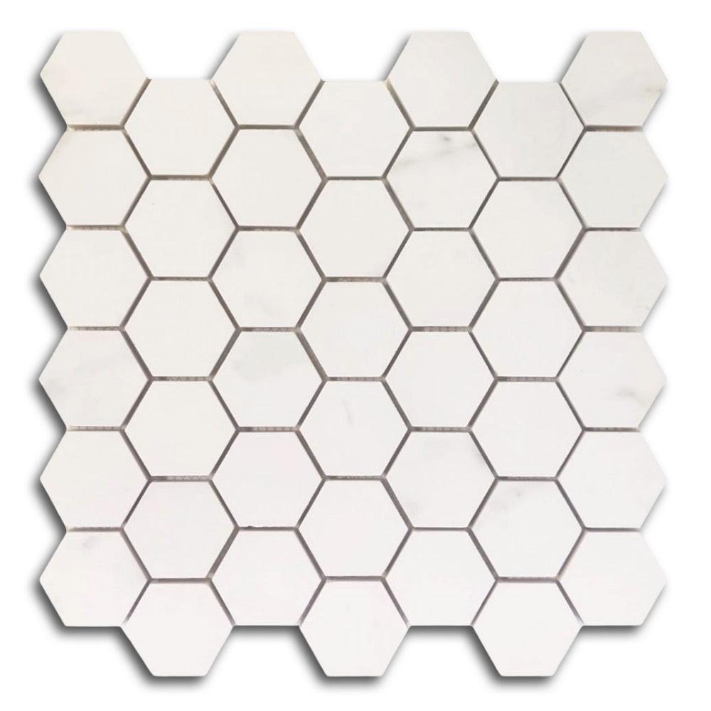 2" Triad Calacatta White Soft Hexagon Porcelain Mosaic Tile 2" Triad Calacatta White Soft Hexagon Porcelain Mosaic Tile - American Tile Depot