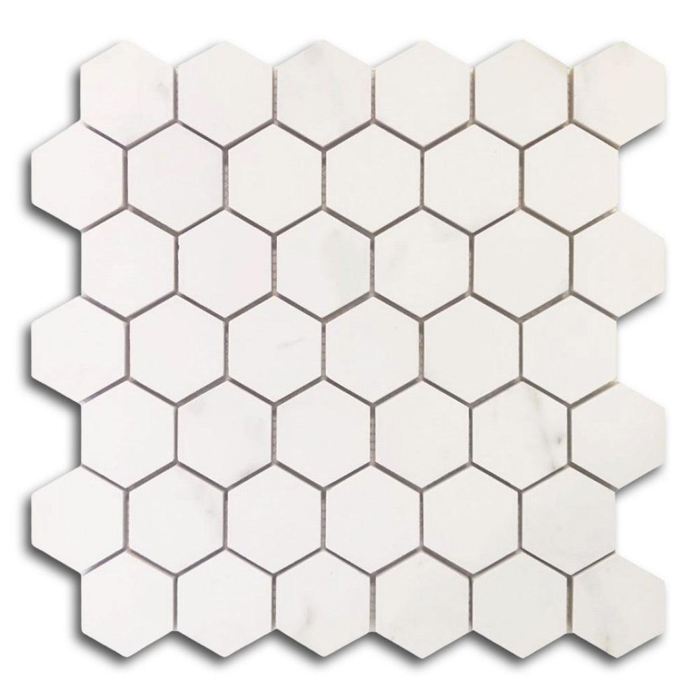 2" Triad Calacatta White Soft Hexagon Porcelain Mosaic Tile 2" Triad Calacatta White Soft Hexagon Porcelain Mosaic Tile - American Tile Depot