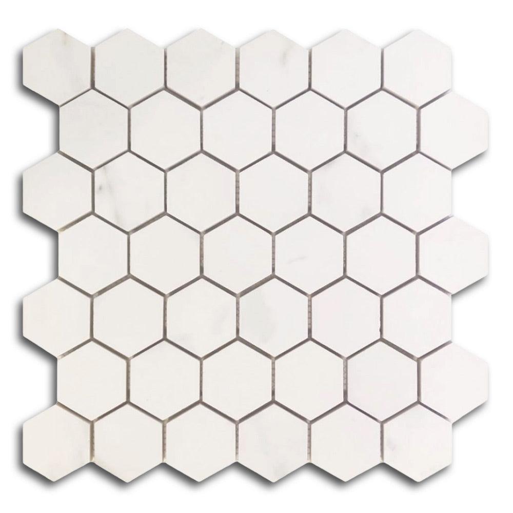 2" Triad Calacatta White Soft Hexagon Porcelain Mosaic Tile 2" Triad Calacatta White Soft Hexagon Porcelain Mosaic Tile - American Tile Depot